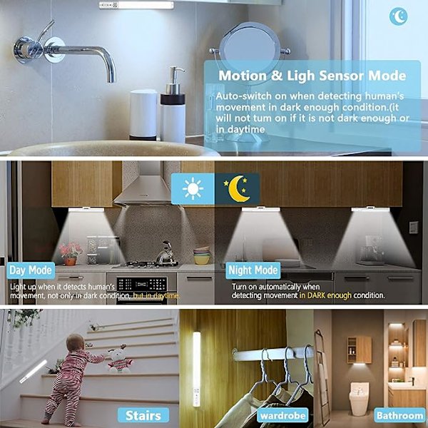 Klädskåpsbelysning, 12 LED-lampor, trådlös, magnetisk, rörelsesensor