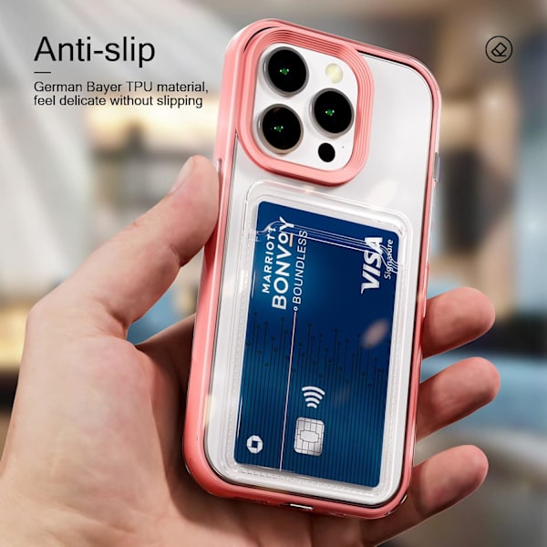 Kristallklart Skal för Apple iPhone 16 Pro, Passform Transparent Mjuk Bakdel med Inbyggt Smalt Kortfack Plånboksfodral Dropp P