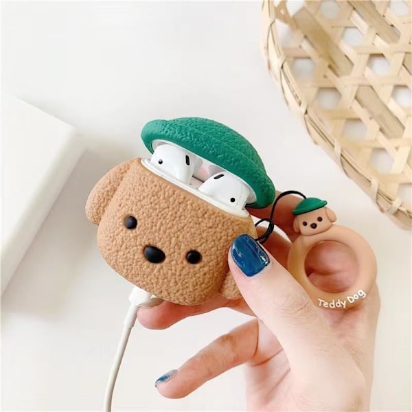 1 st Fodral Kompatibelt med AirPods 4, Sött Kreativt Djurhatt Teddy Hund Hörlursfodral, Valpstil Mjukt Silikon Hörlursfodral