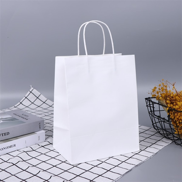 Brun med håndtak, hvite papirposer i bulk 40 stk 21*27*11cm, gaveposer i bulk, brun, hvitt kraftpapir
