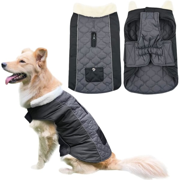 (M, Mørkegrå) Hunde Vinterfrakke, Varm Hundejakke, Vandafvisende