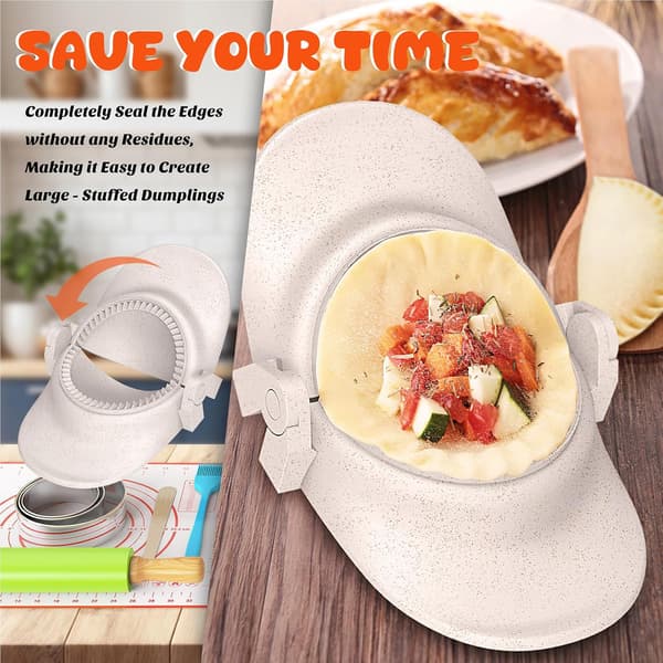 Dumpling Making Kit 7 Delar, Empanada Maker Set, Allt-i-ett Gyoza Maker Set med Pressformar och Ringformar, Kökstillbehör Rolig Present Set (Beige)