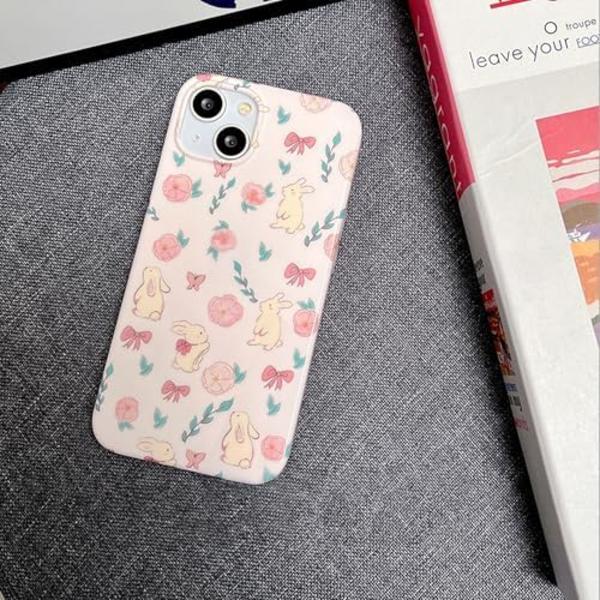 Rosa Blommig Kanin Telefonfodral för iPhone 15 Pro Max, Söt Korea 3D Kanin Blomma Cartoon Fodral för Kvinnor Flickor