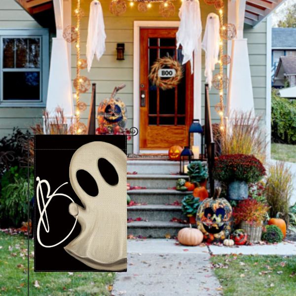 1 stk Halloween Spøgelses Haveflag 12x18 Tommer Dobbeltsidet Udendørs, Spooky Lille Burlap Feriehave Udendørs Dekorativ