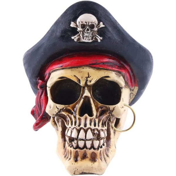 Pirat Skull Ornament Dyre Skull Dekor Halloween Bar Dekor Blyantholder Pen Skull Resin Skull Rea