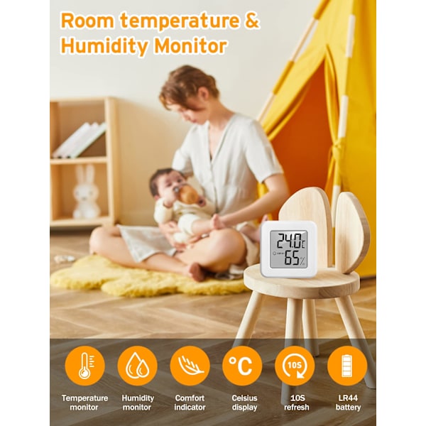 (Hvid 3 stk) Mini LCD Indendørs Termometer Hygrometer, Bærbar Høj Præcision Digital Temperatur