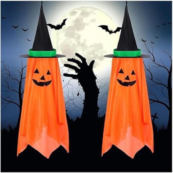 2-pack Halloween Dekorationer, Pumpa Trollhatt med Förinstallerad Pumpa Spöken