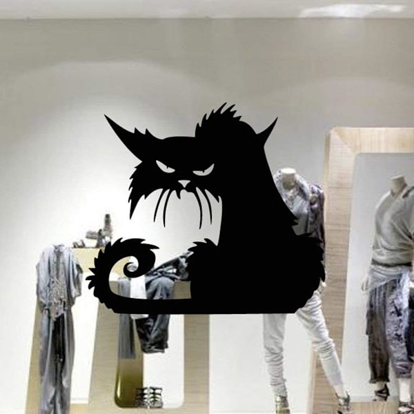 Musta Kissan Seinätarra, 15 x 17 tuumaa DIY Halloween Tarra Ovelle, Ikkunalle, Huoneeseen, Juhliin