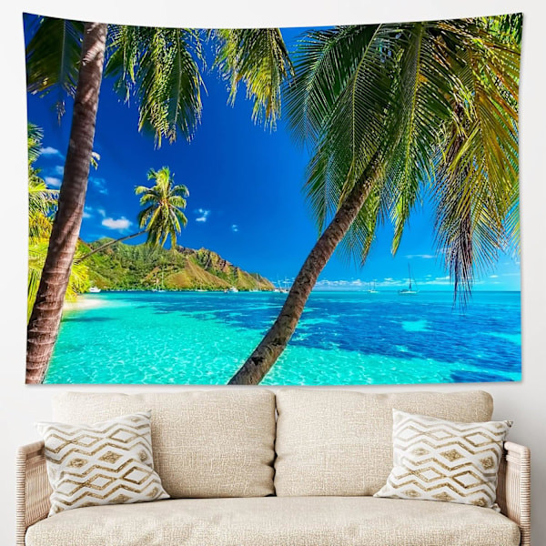 150x130cm Grön Palm Träd Väggbonad Blå Hav Väggbonad Tropisk Ö Landskap Väggfilt Tapeter Vägg D