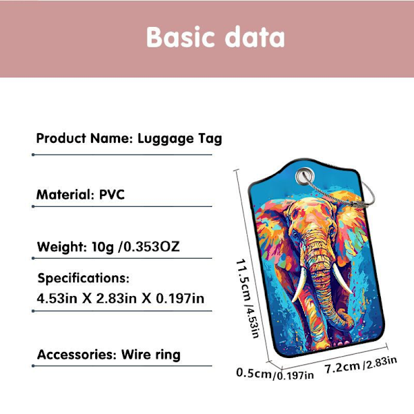 Färgglada Elefanter 2-pack Bagageetiketter för Resväskor, Bagageetikett i Läder med Ögla, Etiketter Privata Namn ID-etiketter för Kvinnor Flickor Män Pojkar Resebagage