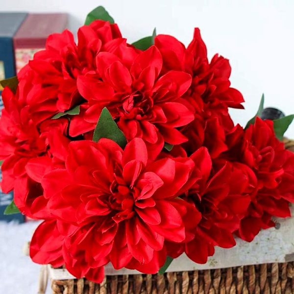 10 Huvuden Dahlia Konstgjorda Blommor Konstgjorda Dahlia Blommor Faux Flowe