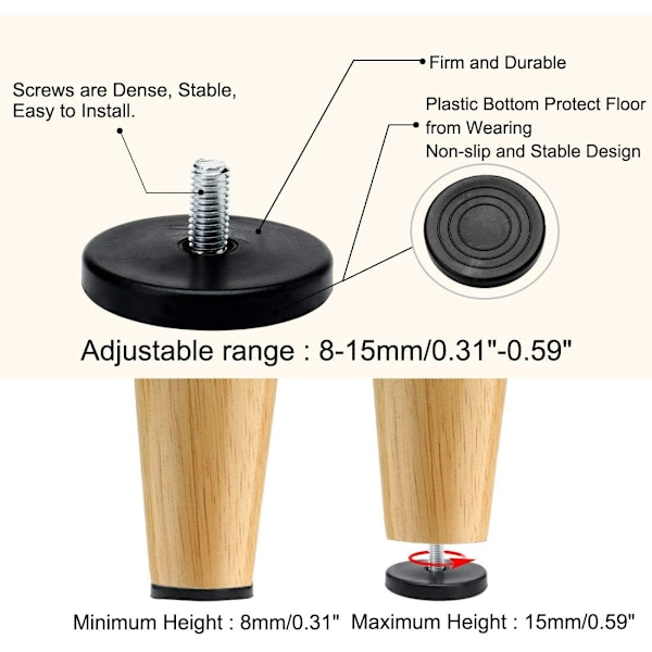 Justerbare møbelnivelleringsføtter M8 x 18 x 50mm Møbelbenspute Møbelben Bord Stol Base Gulvbeskytter for hjemmekontormøbler