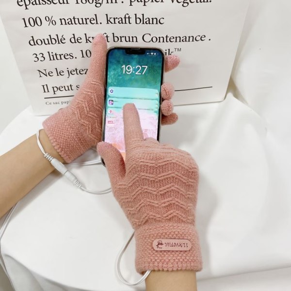 USB-uppvärmda handskar för män och kvinnor (ljusgul), vinter touch S