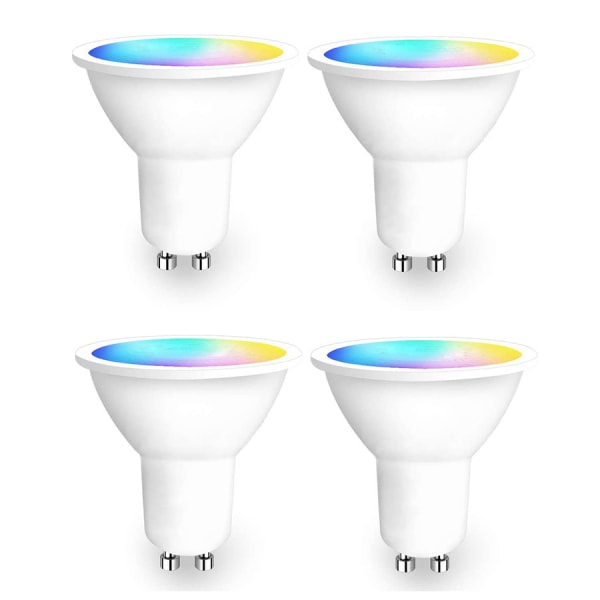 Pakkauksessa 4 kpl GU10 RGB Spot LED -lamppuja - väriä vaihtava, himmennettävissä lämpimänä