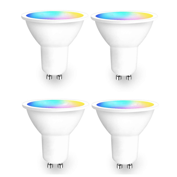 Pakke med 4 GU10 RGB Spot LED-pærer - Farveskiftende, dæmpbar varm