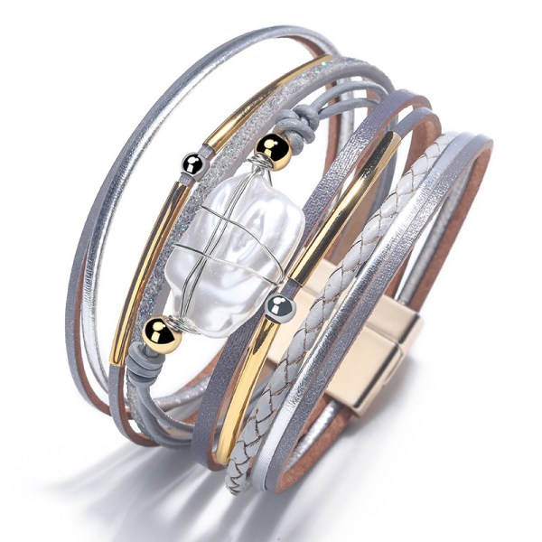 Armband för kvinnor Wrap Multi-Layer Läder Armband Magneti