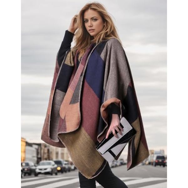Sjal Wraps Öppen Fram Poncho Cape Överdimensionerade Tröjor Casual Cardigan Sjal för Höst Vinter