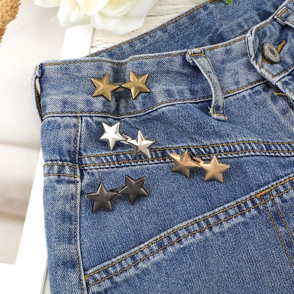 4 Sarjaa Tähti Jeans Nappeja, Ei Ompelua Tarvita Irrotettavat Metalliset Farkkunapit Löysille Farkuille Housujen Vyötärön Kiristin Pentagrammi Housunnapin Kiristin