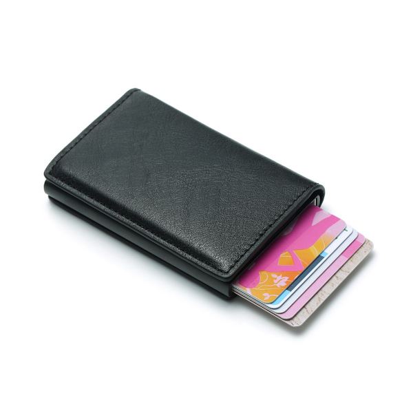 RFID-säker läderjackans korthållare (svart)