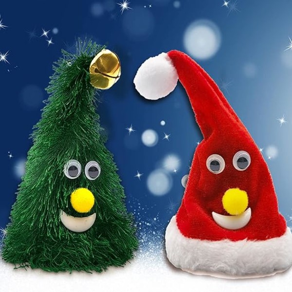 2 stk Sang og dansende julenisse dekorasjonslue for barn, 8 stk
