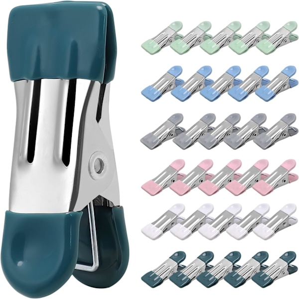 Kraftige tøjklemmer, 30 stk., 6 farver, 5,5 cm metalclips, tøjklemmer til tørring af fotos, tørresnor, vasketøj, sokker, poseclips til mad, køkken