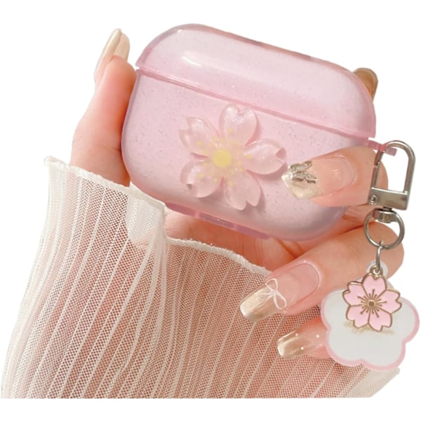 AirPods 3. sukupolven kotelolle Pinkki 3D Kukka Söpö Kirkas Glitter, Esteettinen Naisellinen Avaimenperällä Suojaava Kuulokekotelo AirPod 3:lle