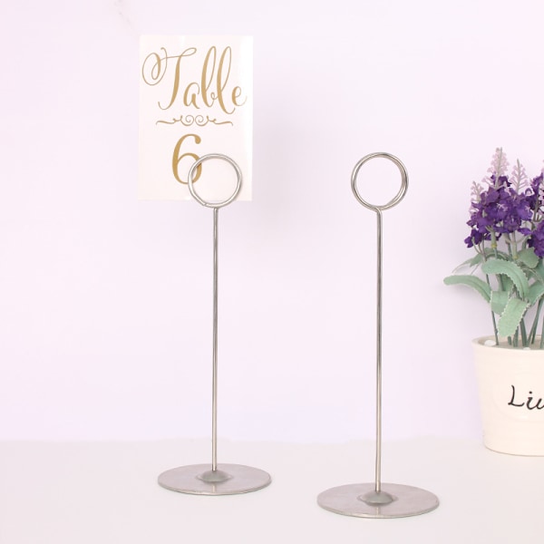 Bordskorthållare 20 cm Matt Silver Placeringskortshållare i stål för foton, matskyltar, memolappar, bröllop, restauranger, födelsedagar. 2 stycken