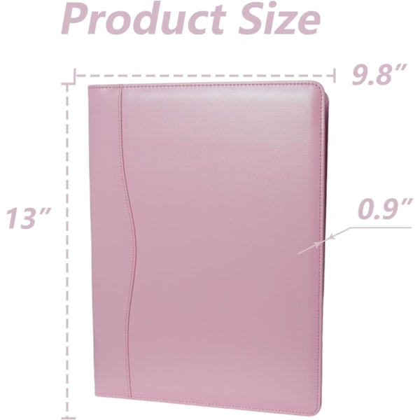 (Pink) Læder Portfolio Mappe Padfolio, Business Padfolio Organizer Dokument Planner Portfolio Binder Opbevaring Lomme fo