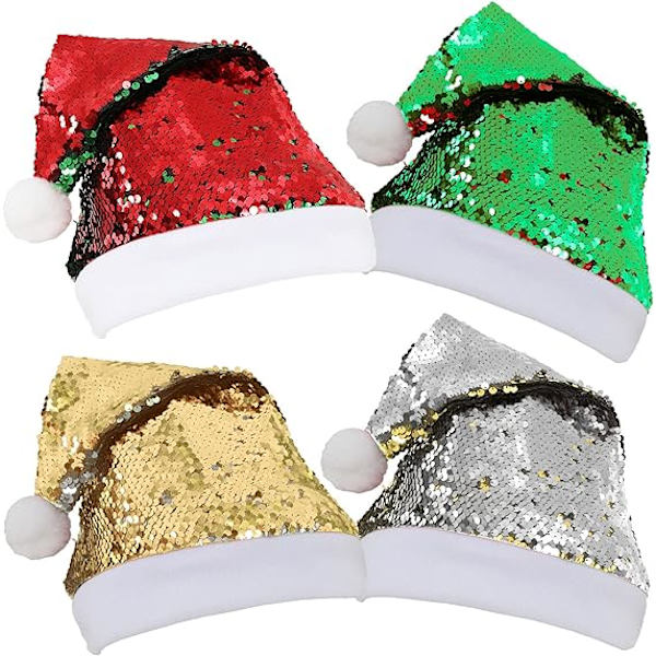 4 st jultomteluvor 2 designer dubbelsidig vändbar paljett tomte