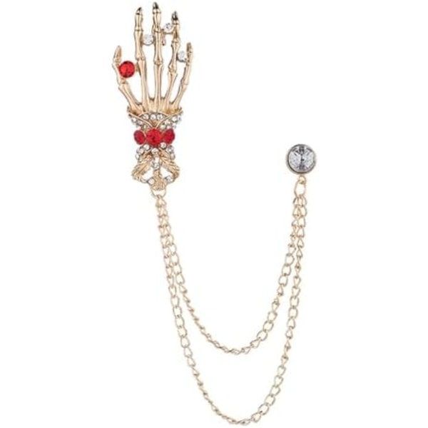 Punk Skull Hånd Tassel Kjede Broche Krage Pins, Rhinestone Metall Gothic Hånd Skjelett Lapel Pin Krage Pin Halloween Cos