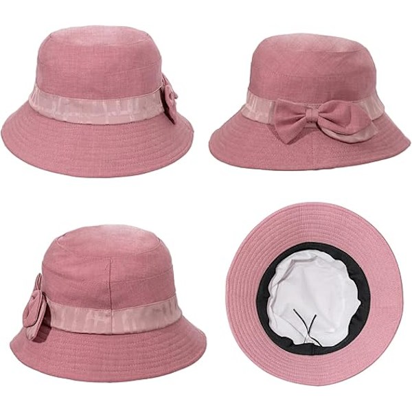 1 st damhatt med bred brätte, hopfällbar solhatt, Kentucky Derby-hatt, damhatt Leather Pink