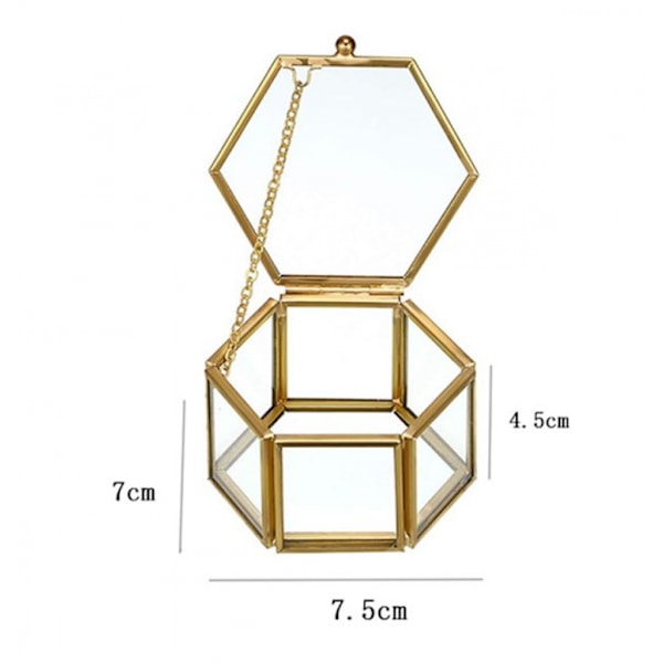 Smykkeæske i glas og guldmetal, Gylden geometrisk smykkeæske, metalglas smykkeæske, til plac