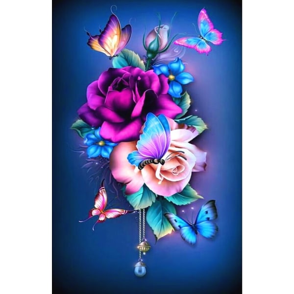 30 x 40 cm ,Fleurs papillons colorées Diamond painting Broderie