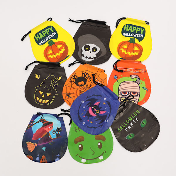 Halloween-godteposer til festligheder, genanvendelige snøreposer (27 stk., 9 stilarter)