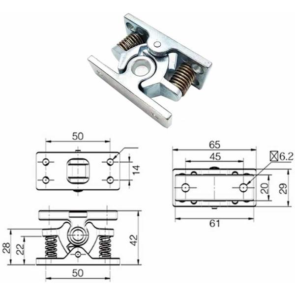 6,1×4,2×0,14 cm Kaksoisrullalukko, Jousikuormitteinen Oven Helppo Lukko Stop Catch Release Clamp Kaksoisrullalukko, 1 kpl Hopea