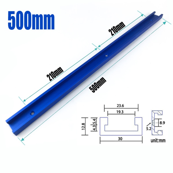 T-kisko pöytäsahaa varten - sininen, reititin ja puuntyöstötyökalut 500mmx30x12.8mm