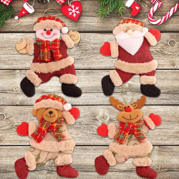 4 st hängande julgransprydnader i tyg, juldockor