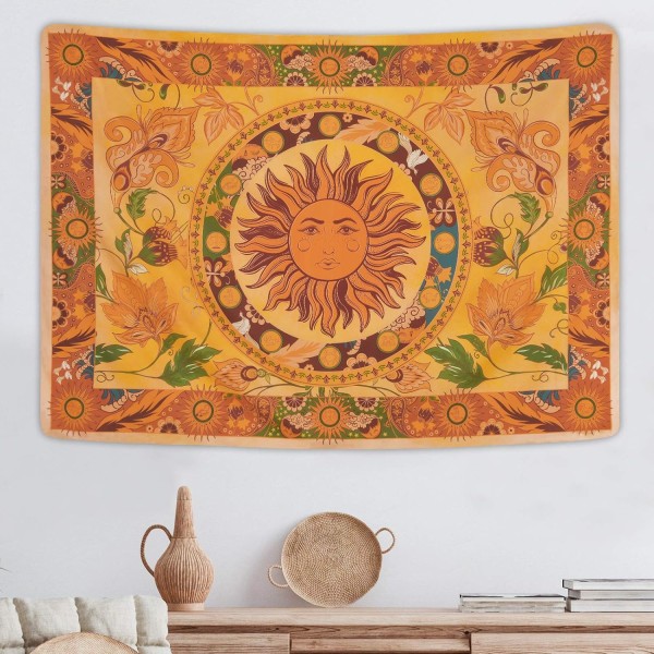 Gul Burning Sun Tapestry Solsikker Boho Tapestry Vintage Wall