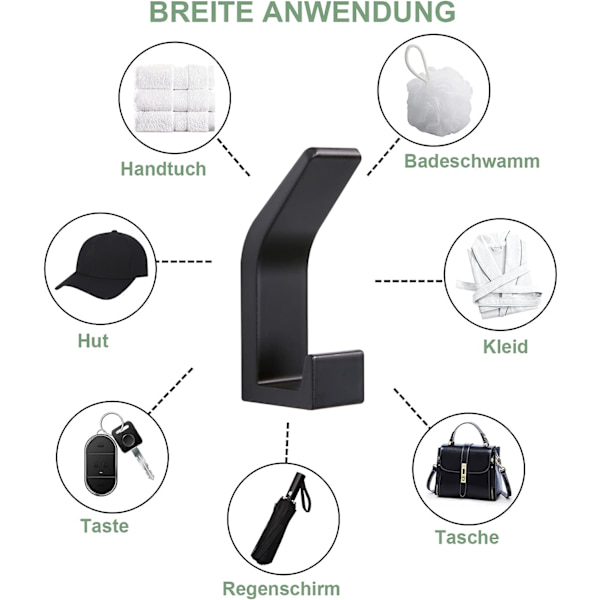 6 stk. selvklebende kroker i sort, kun kroker til salgs, dobbel
