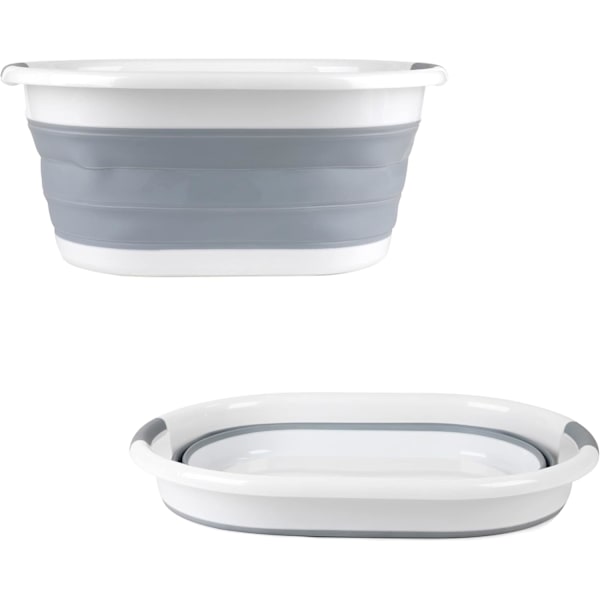 Grå Sammenleggbar Kleskurv, Oval Form, Lettvektige Holdbare Plasthåndtak, Plassbesparende og Bærbar Design