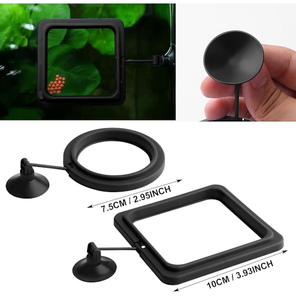 2 stk. Fiskefoder Dispenser Akvarium Tank Tilbehør Skildpadde Foder Dispenser Cirkel til Guppy, Bettas (Sort)