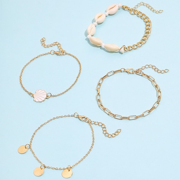 Anklets för kvinnor, bohemisk stil, justerbart fotlänk, pärlfotkedjor, B
