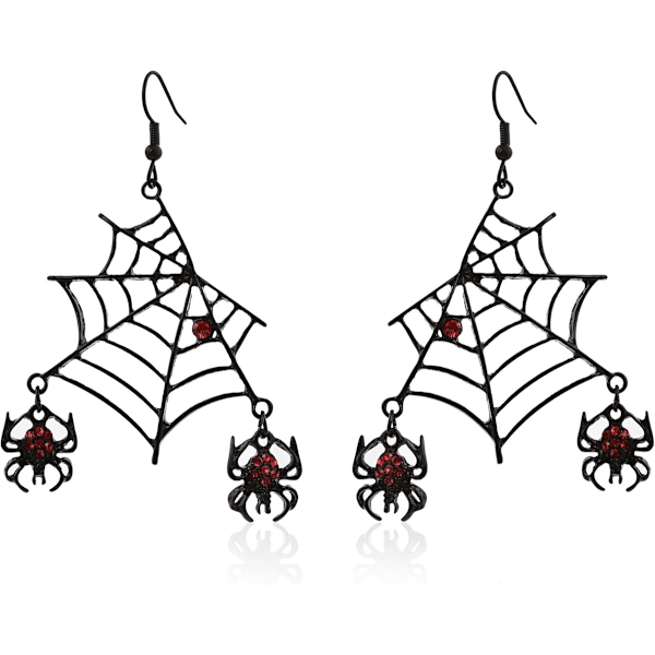 Halloween Spider Web Earrings for Women Black Spider Drop Dangle Earrings with Red Rhinestone Halloween Jewelry for Part