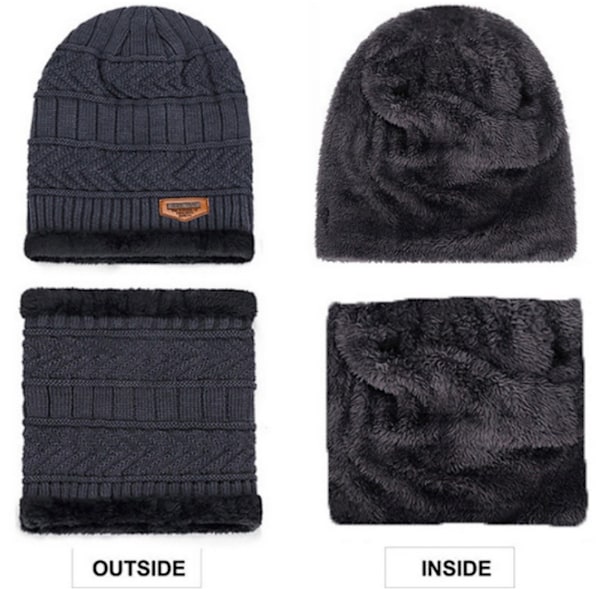 Musta kolmiosainen hattu, huivi ja käsineet talvihattu beanie hat wit