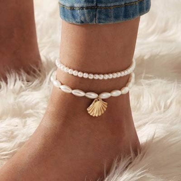 22 cm Boho-helmi nilkkaketju kerrostettu nilkkakoru helmi-simpukka riipus jalka ketju koru naisille