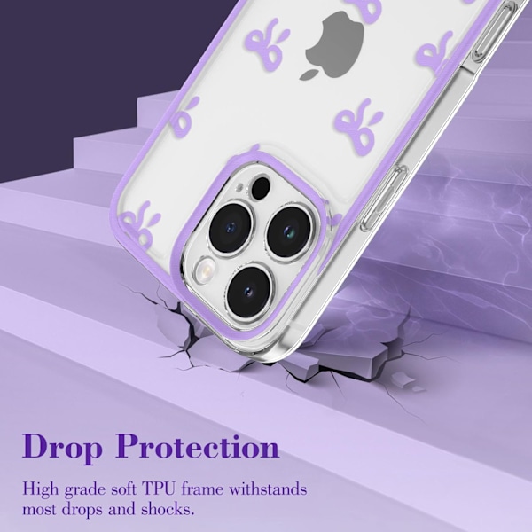 Etui til iPhone 16 Pro Max, Klar Sød Båndsløjfe Mønster Æstetisk Transparent Telefon Etui Forhøjet Kamera Beskyttelse