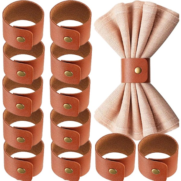 12 stk. Læder Servietringe Vintage Spænde Serviet Holder til Borddekoration, Bryllup, Efterårsmiddagsfest Thanksgiving Day Ta