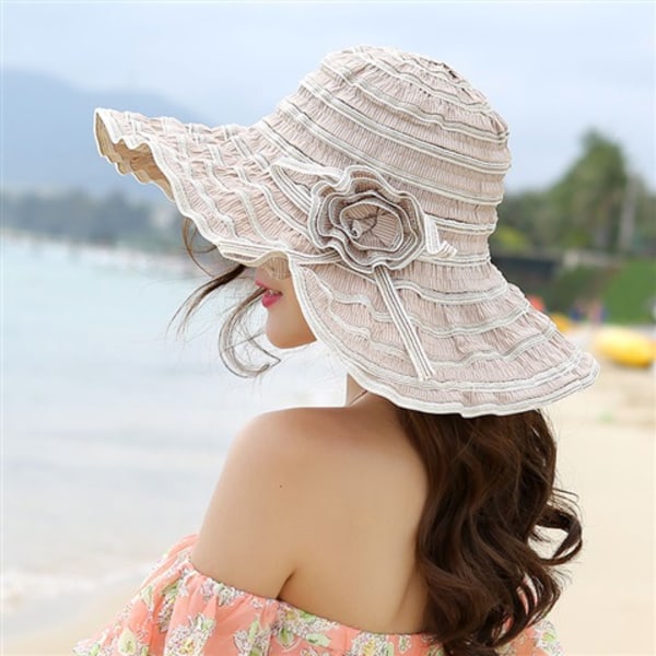 Kvinde Vintage Beach Sun Hat Folding Travel Bred Rim Summer