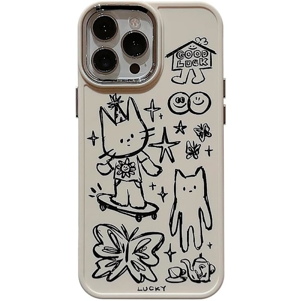 Designat för iPhone Skal, Sött Kattfjäril Stjärna Lyckosam Linjeteckning Mjukt Telefonskal (Vit, för iPhone 16 Pro Max)