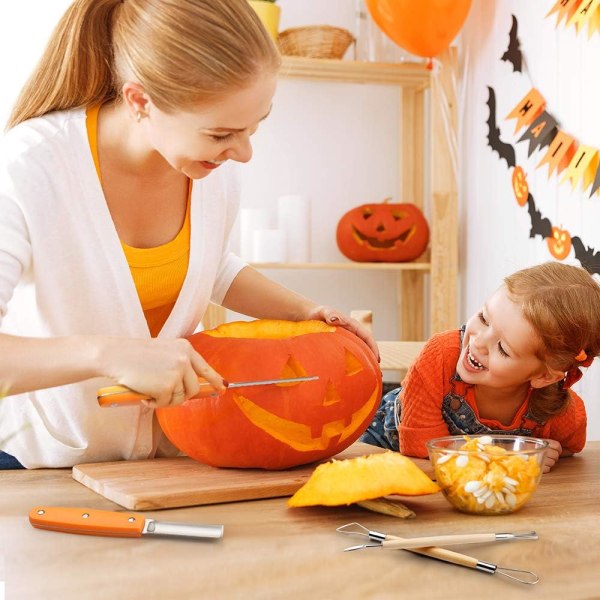 Halloween Pumpa Skärverktyg, 10 Rostfria Stål Pumpa Skärverktyg med Schabloner och Bärväska